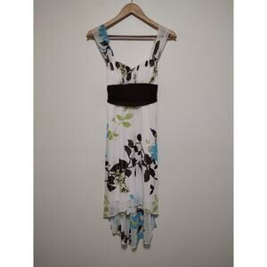 Speechless White Brown Teal Floral Sheer Sleeveless Sheath Lined Dress Small